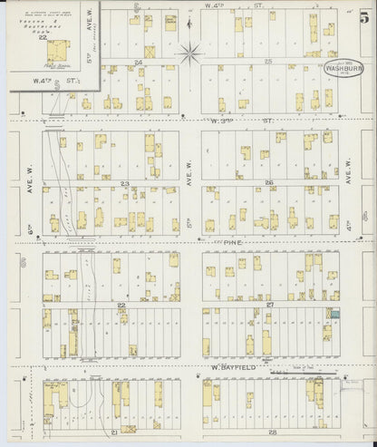 Sanborn Fire Insurance Map from Washburn, Bayfield County, Wisconsin (1893), Sheet #0005 - Historic Sanborn Fire Insurance Map Print, vintage old map wall art, antique decor, genealogy gift, Wisconsin Wisconsin map