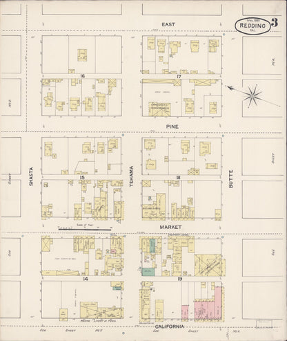 Sanborn Fire Insurance Map from Redding, Shasta County, California (1889), Sheet #0003 - Complete Map Set gallery image, historic Sanborn map, vintage wall art, California California