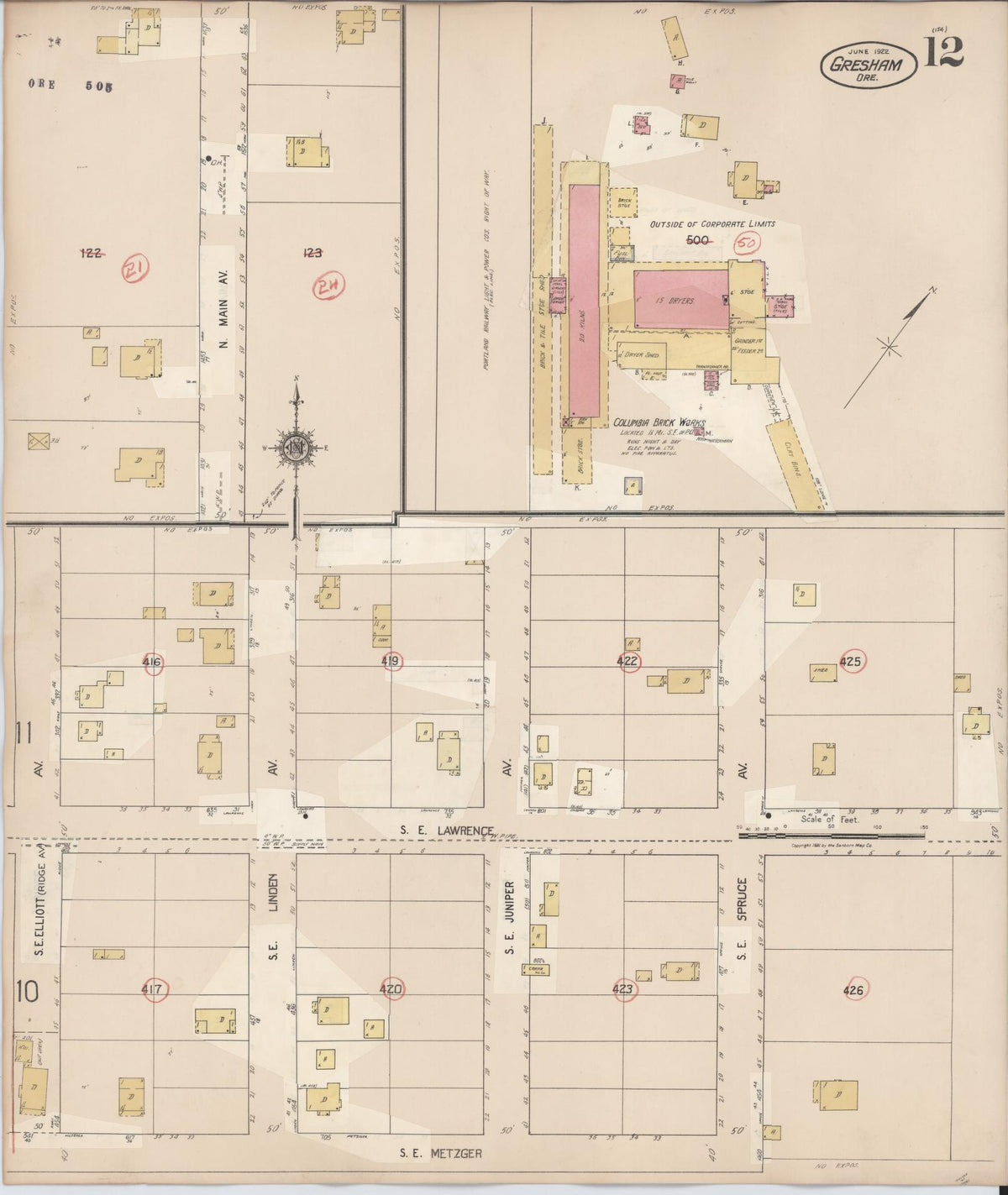 Sanborn Fire Insurance Map from Gresham, Multnomah County, Oregon (1941), Sheet #0012 - Historic Sanborn Fire Insurance Map Print, vintage old map wall art, antique decor, genealogy gift, Oregon Oregon map