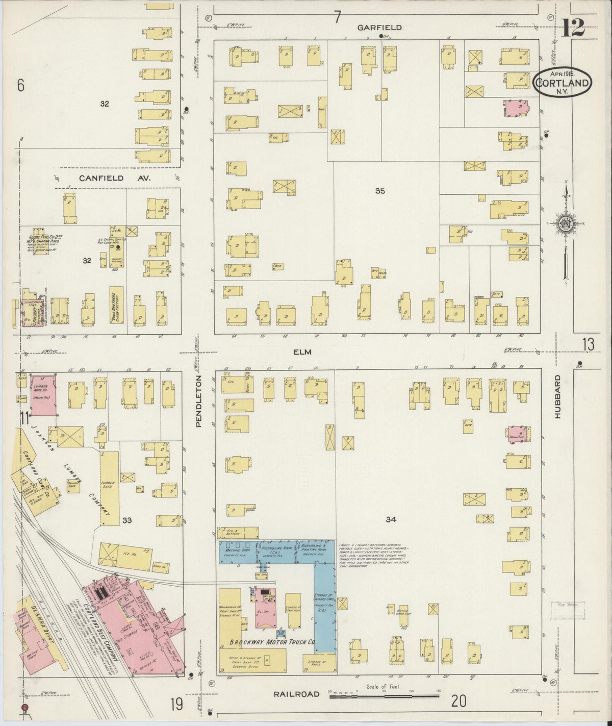Sanborn Fire Insurance Map from Cortland, Cortland County, New York (1915), Sheet #0012 - Historic Sanborn Fire Insurance Map Print, vintage old map wall art, antique decor, genealogy gift, New York New York map
