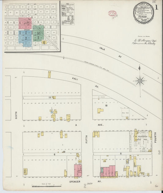 Sanborn Fire Insurance Map from Yukon, Canadian County, Oklahoma (1895), Sheet #0001 - Complete Map Set gallery image, historic Sanborn map, vintage wall art, Oklahoma Oklahoma
