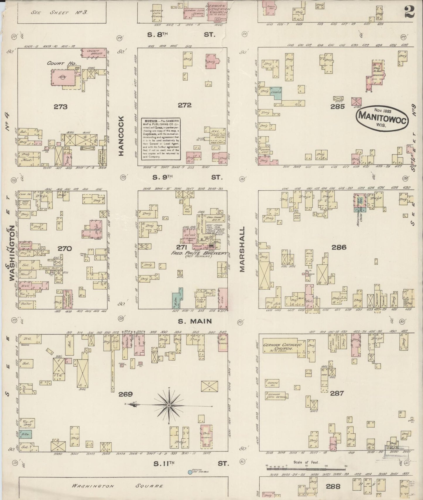 Sanborn Fire Insurance Map from Manitowoc, Manitowoc County, Wisconsin (1883), Sheet #0002 - Historic Sanborn Fire Insurance Map Print, vintage old map wall art, antique decor, genealogy gift, Wisconsin Wisconsin map