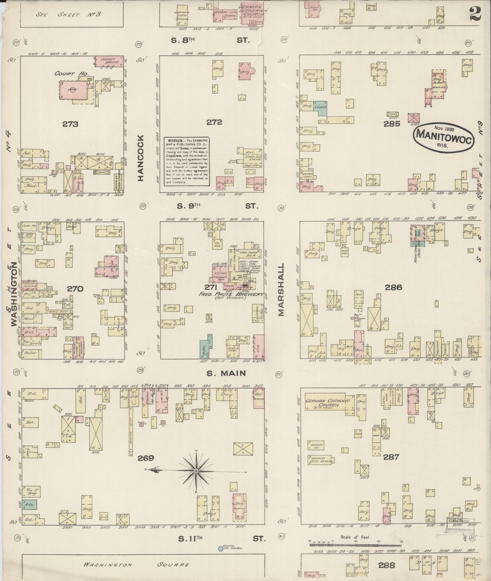 Sanborn Fire Insurance Map from Manitowoc, Manitowoc County, Wisconsin (1883), Sheet #0002 - Historic Sanborn Fire Insurance Map Print, vintage old map wall art, antique decor, genealogy gift, Wisconsin Wisconsin map