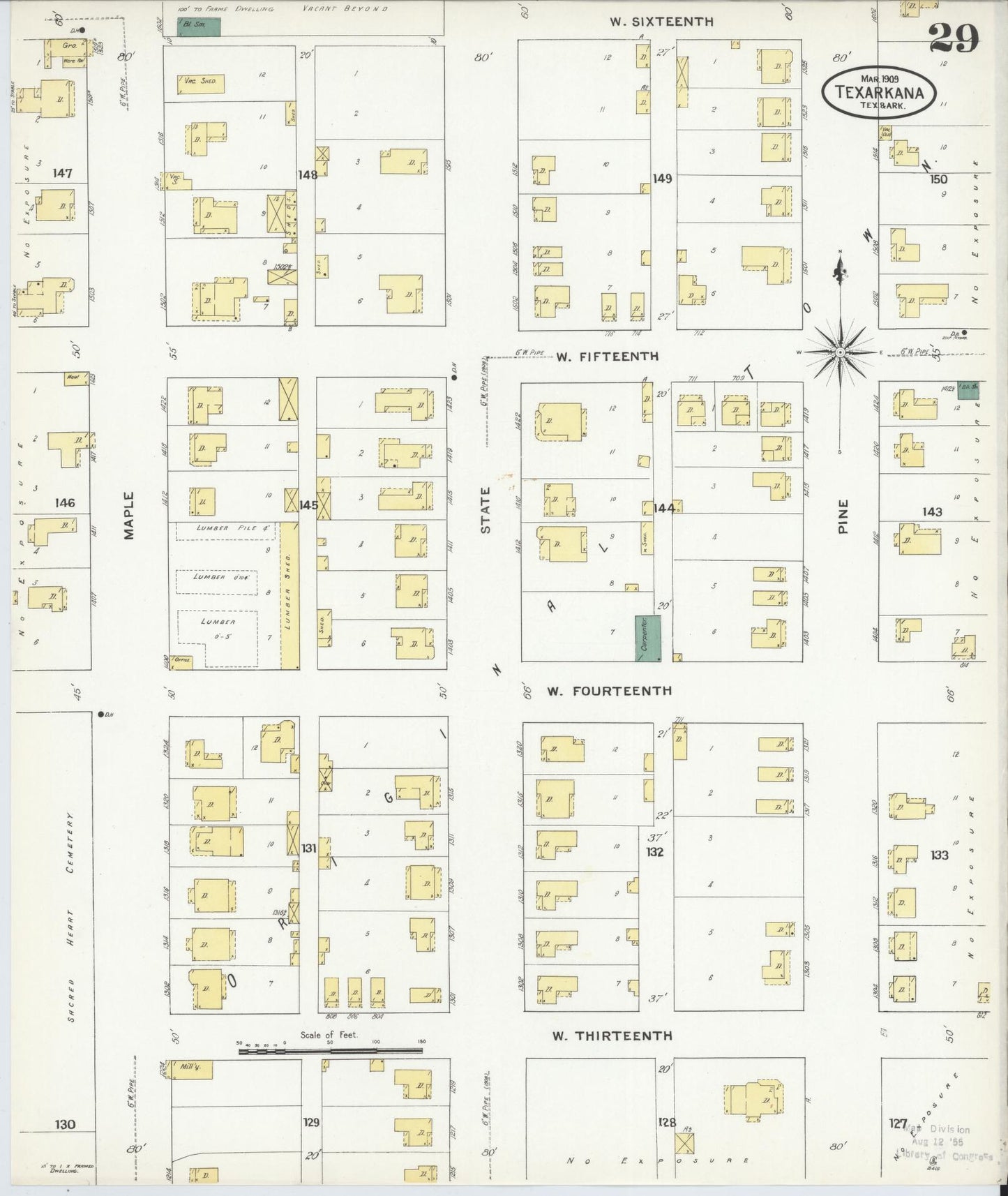 Sanborn Fire Insurance Map from Texarkana, Bowie County, Texas (1909), Sheet #0029 - Complete Map Set gallery image, historic Sanborn map, vintage wall art, Texas Texas