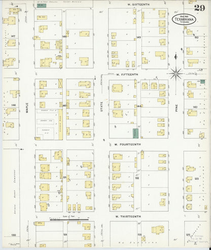 Sanborn Fire Insurance Map from Texarkana, Bowie County, Texas (1909), Sheet #0029 - Complete Map Set gallery image, historic Sanborn map, vintage wall art, Texas Texas
