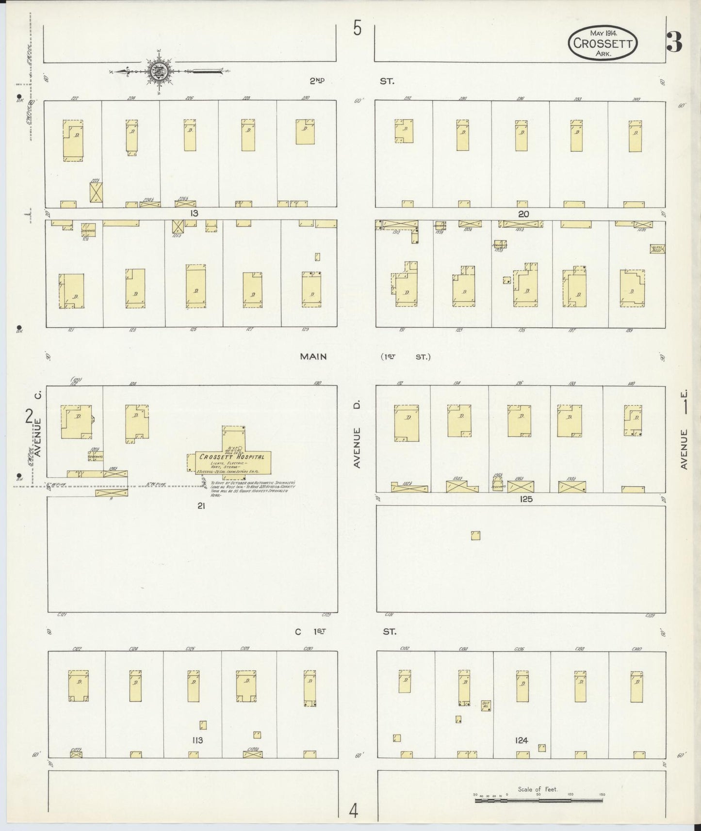 Sanborn Fire Insurance Map from Crossett, Ashley County, Arkansas (1914), Sheet #0003 - Complete Map Set gallery image, historic Sanborn map, vintage wall art, Arkansas Arkansas