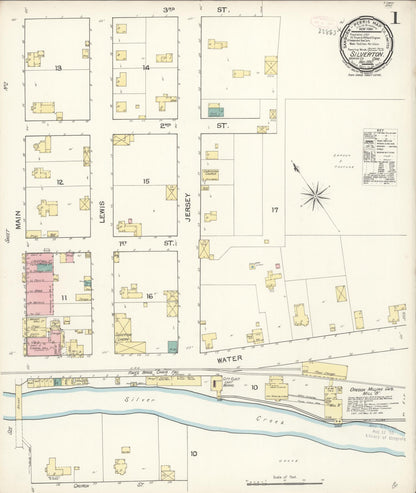 Sanborn Fire Insurance Map from Silverton, Marion County, Oregon (1892), Sheet #0001 - Complete Map Set gallery image, historic Sanborn map, vintage wall art, Oregon Oregon