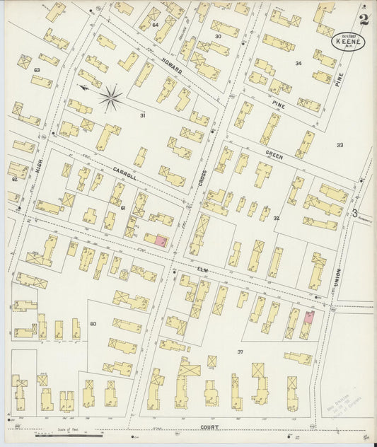 Sanborn Fire Insurance Map from Keene, Cheshire County, New Hampshire (1897), Sheet #0002 - Historic Sanborn Fire Insurance Map Print, vintage old map wall art, antique decor, genealogy gift, New Hampshire New Hampshire map
