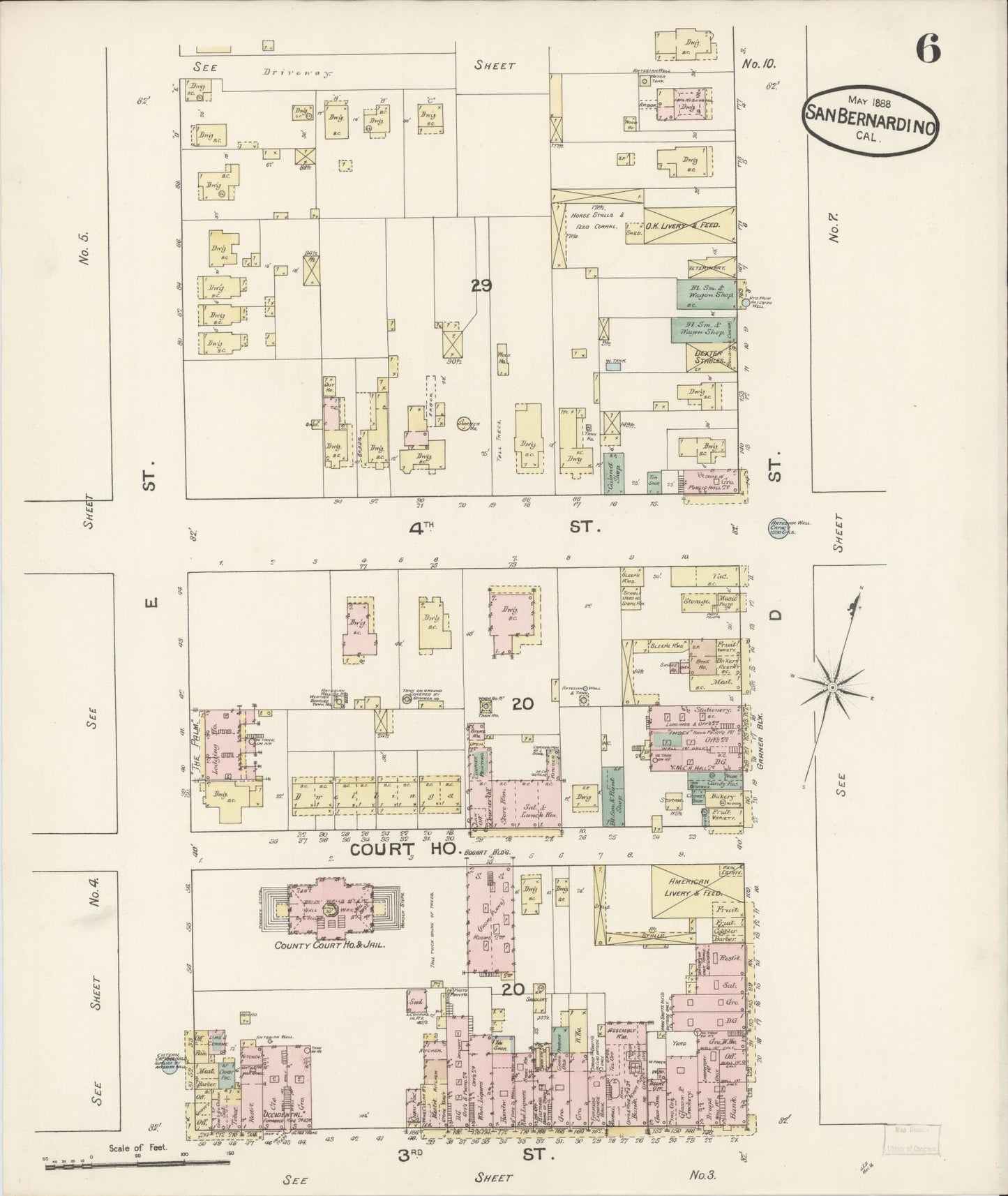 Sanborn Fire Insurance Map from San Bernardino, San Bernardino County, California (1888), Sheet #0006 - Complete Map Set gallery image, historic Sanborn map, vintage wall art, California California