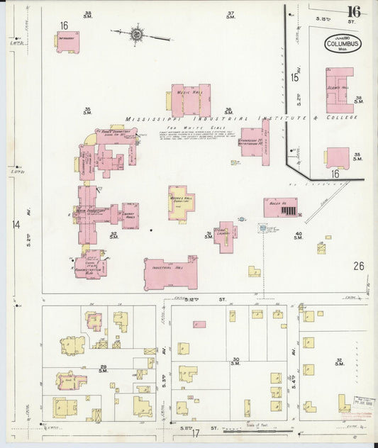Sanborn Fire Insurance Map from Columbus, Lowndes County, Mississippi (1910), Sheet #0016 - Historic Sanborn Fire Insurance Map Print, vintage old map wall art, antique decor, genealogy gift, Mississippi Mississippi map