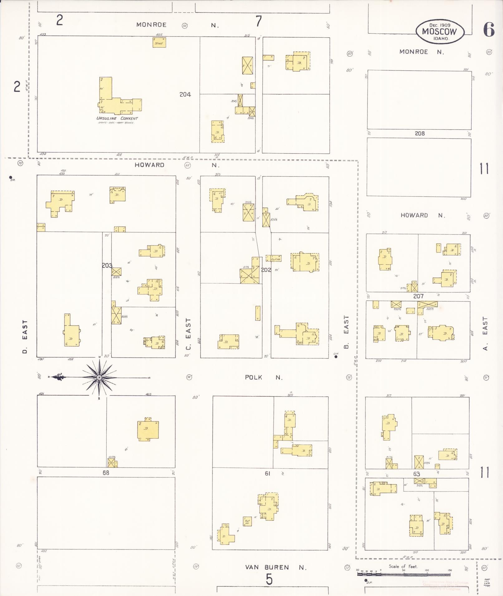 Sanborn Fire Insurance Map from Moscow, Latah County, Idaho (1909), Sheet #0006 - Complete Map Set gallery image, historic Sanborn map, vintage wall art, Idaho Idaho