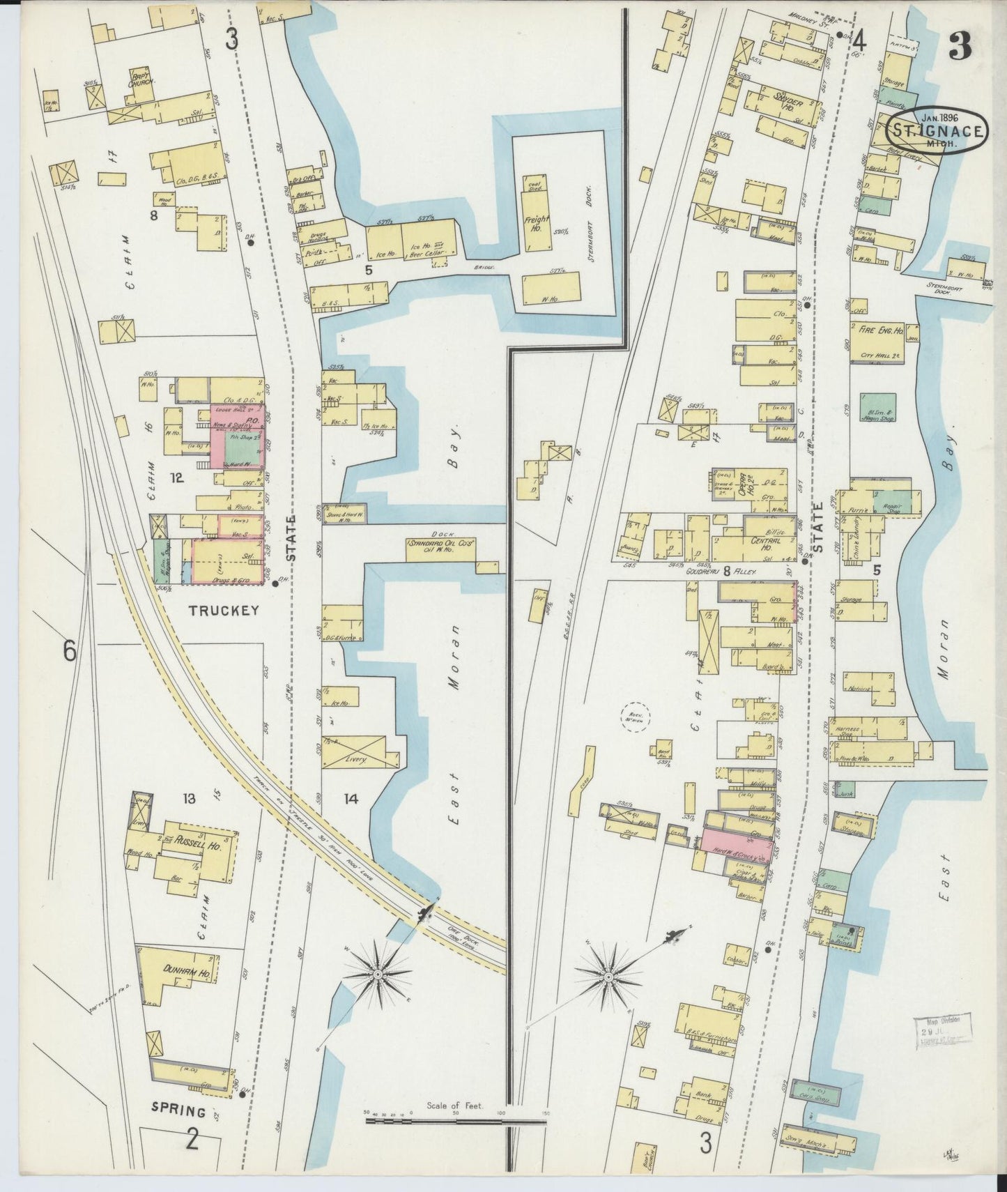 Sanborn Fire Insurance Map from Saint Ignace, Mackinac County, Michigan (1896), Sheet #0003 - Complete Map Set gallery image, historic Sanborn map, vintage wall art, Michigan Michigan