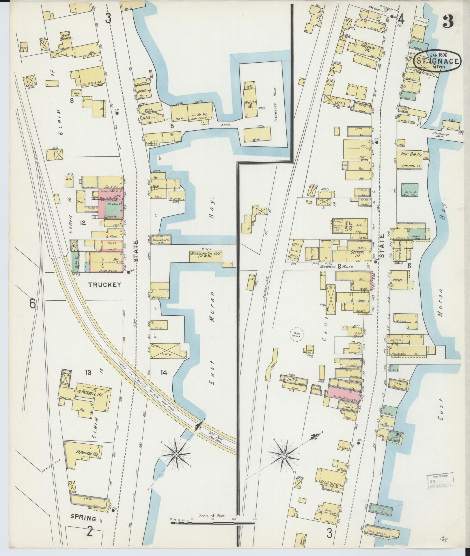 Sanborn Fire Insurance Map from Saint Ignace, Mackinac County, Michigan (1896), Sheet #0003 - Complete Map Set gallery image, historic Sanborn map, vintage wall art, Michigan Michigan