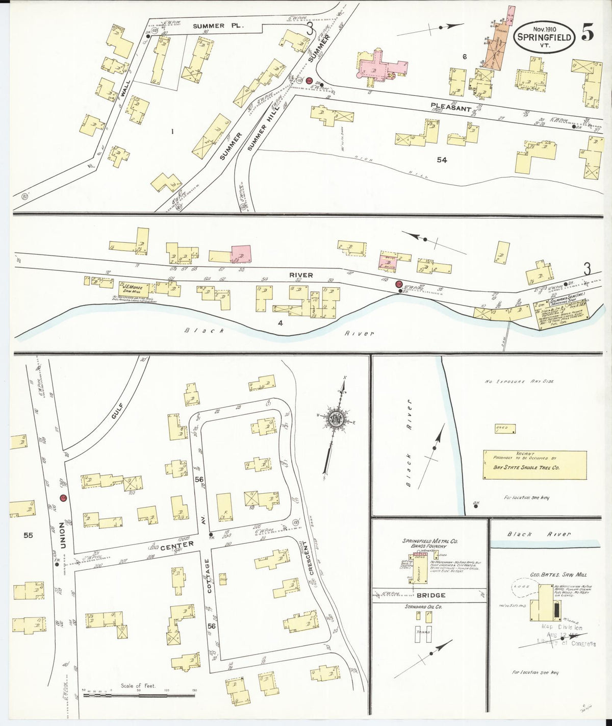 Sanborn Fire Insurance Map from Springfield, Windsor County, Vermont (1910), Sheet #0005 - Complete Map Set gallery image, historic Sanborn map, vintage wall art, Vermont Vermont
