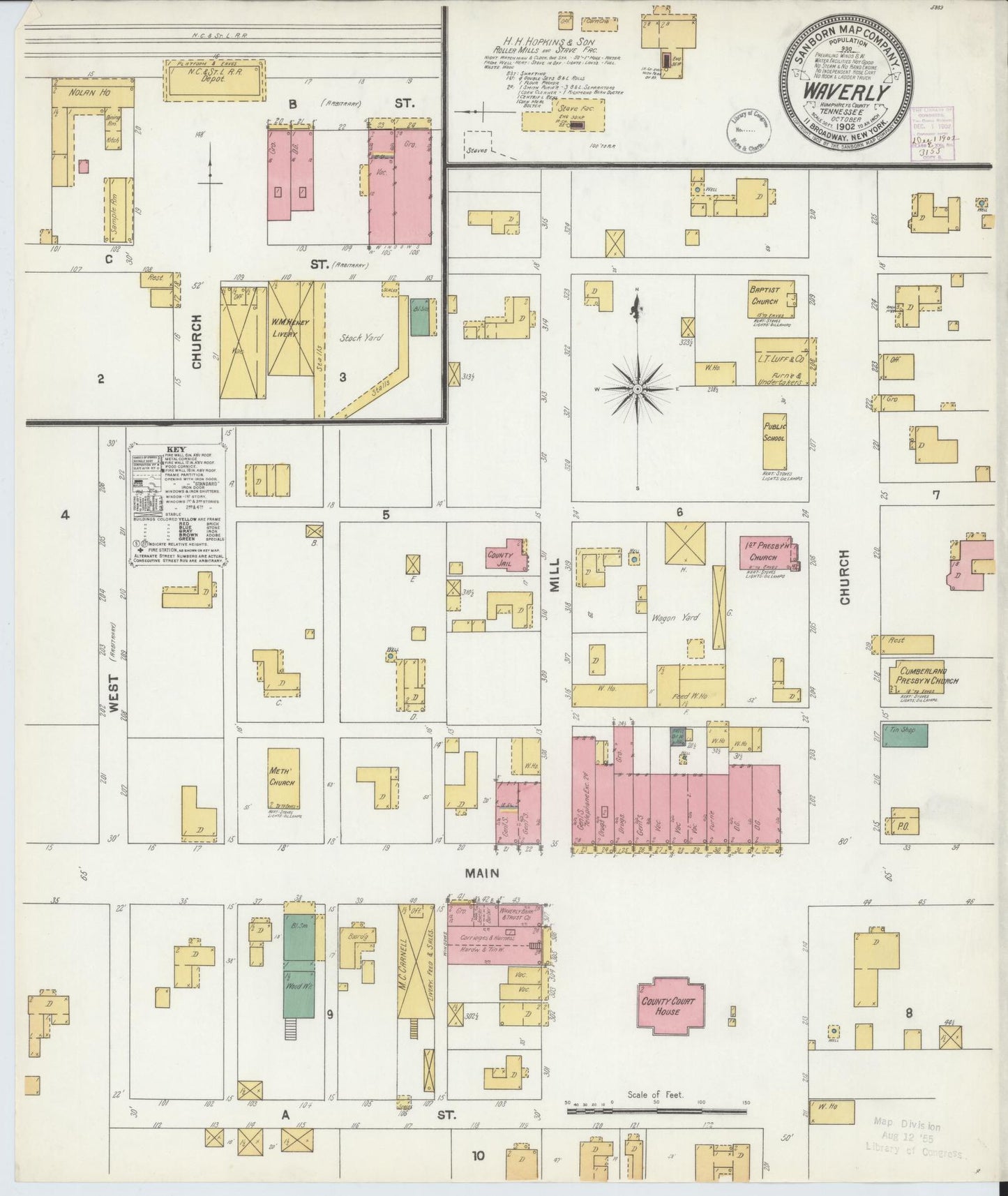 Sanborn Fire Insurance Map from Waverly, Humphreys   County, Tennessee. (1902) – Historic Sanborn Fire Insurance Map Print