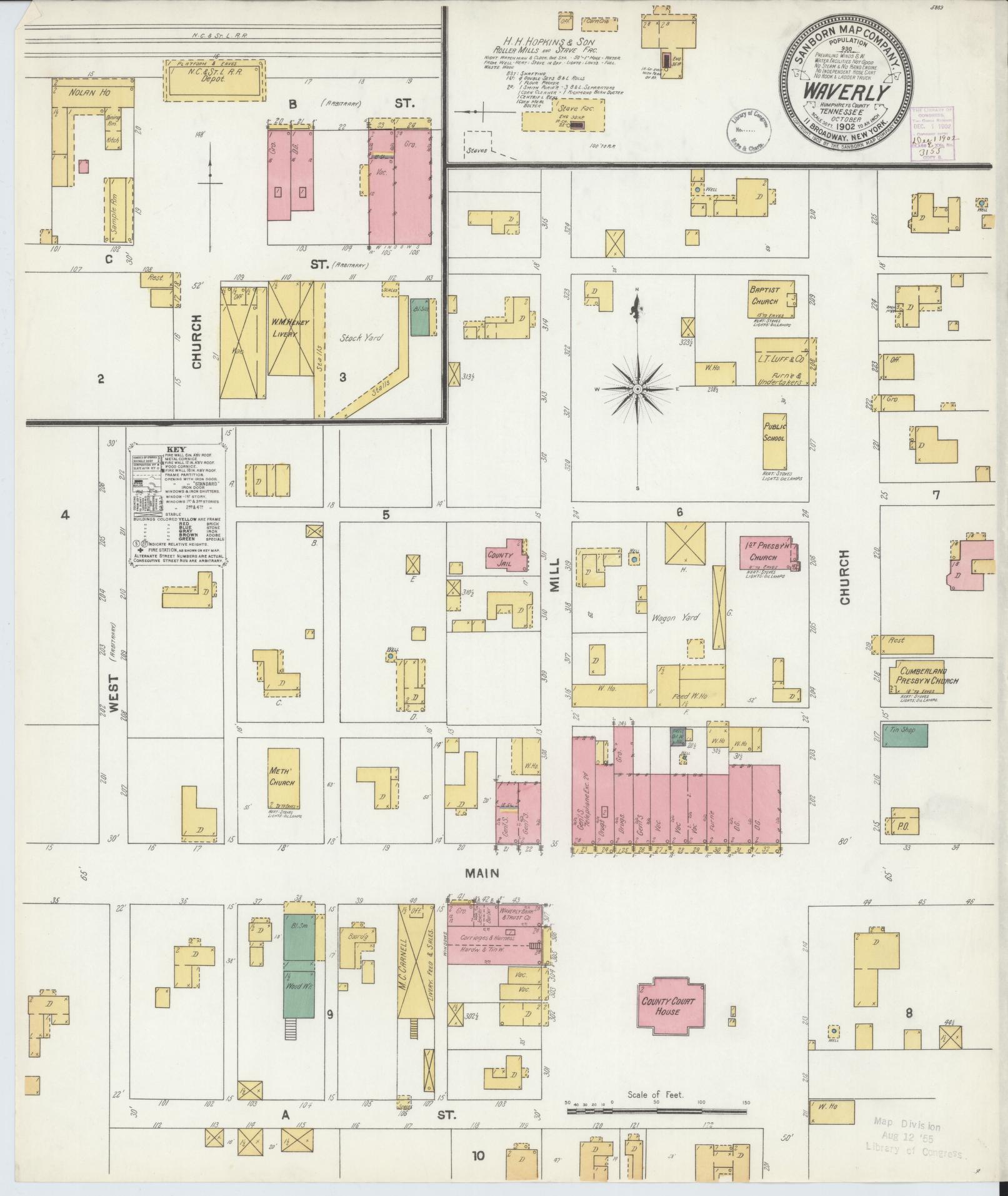 Sanborn Fire Insurance Map from Waverly, Humphreys   County, Tennessee. (1902) – Historic Sanborn Fire Insurance Map Print