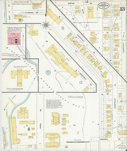 Sanborn Fire Insurance Map from Warsaw, Kosciusko County, Indiana (1905), Sheet #0013 - Historic Sanborn Fire Insurance Map Print, vintage old map wall art, antique decor, genealogy gift, Indiana Indiana map