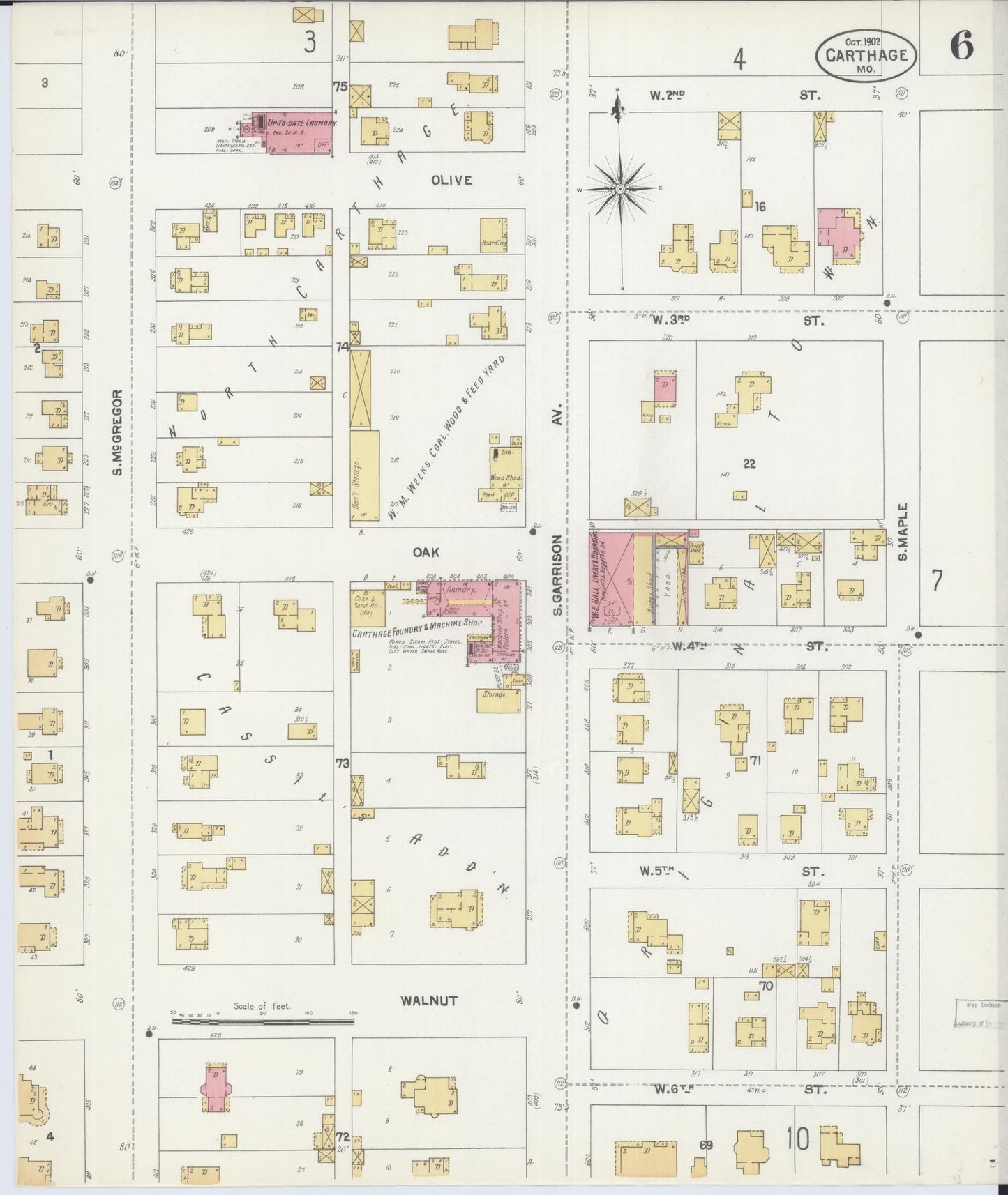 Sanborn Fire Insurance Map from Carthage, Jasper County, Missouri (1902), Sheet #0006 - Complete Map Set gallery image, historic Sanborn map, vintage wall art, Missouri Missouri