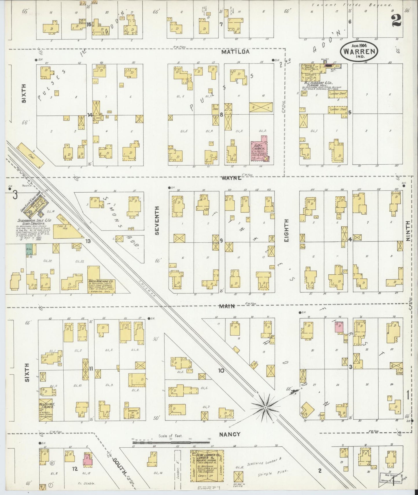 Sanborn Fire Insurance Map from Warren, Huntington County, Indiana (1904), Sheet #0002 - Complete Map Set gallery image, historic Sanborn map, vintage wall art, Indiana Indiana
