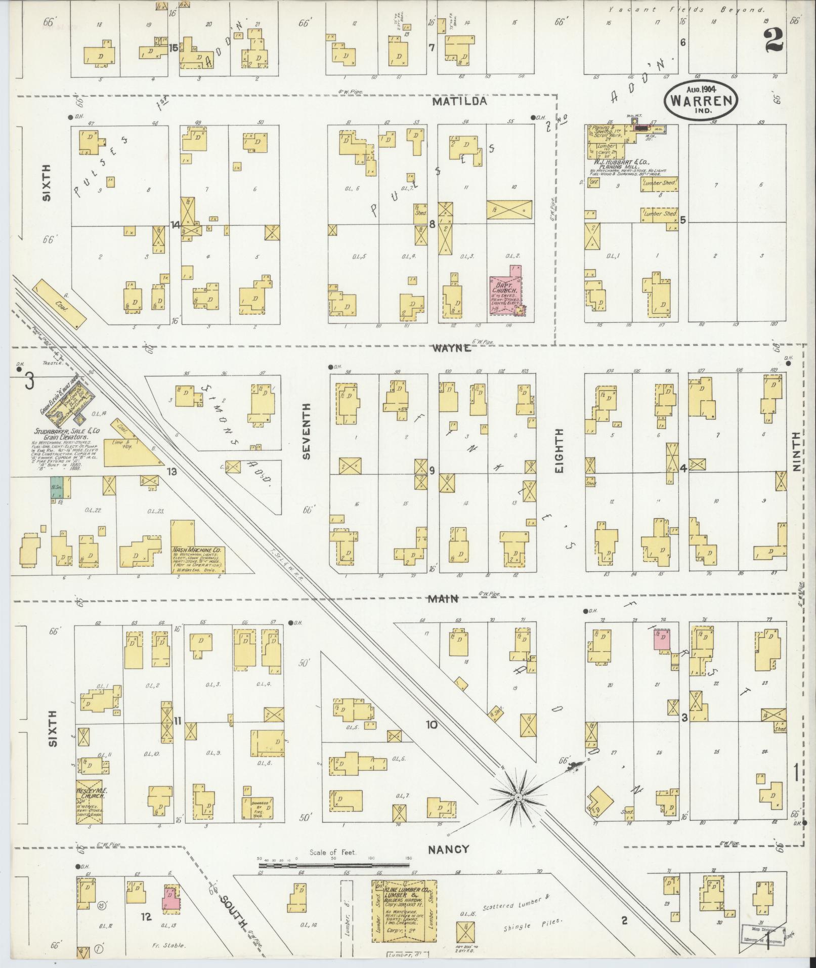 Sanborn Fire Insurance Map from Warren, Huntington County, Indiana (1904), Sheet #0002 - Complete Map Set gallery image, historic Sanborn map, vintage wall art, Indiana Indiana