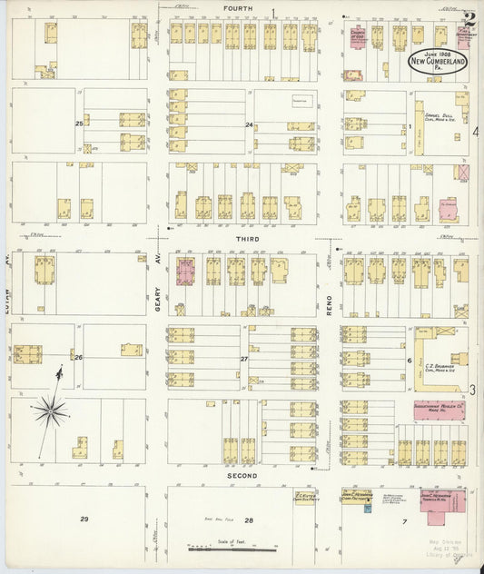 Sanborn Fire Insurance Map from New Cumberland, Cumberland County, Pennsylvania (1908), Sheet #0002 - Historic Sanborn Fire Insurance Map Print, vintage old map wall art, antique decor, genealogy gift, Pennsylvania Pennsylvania map