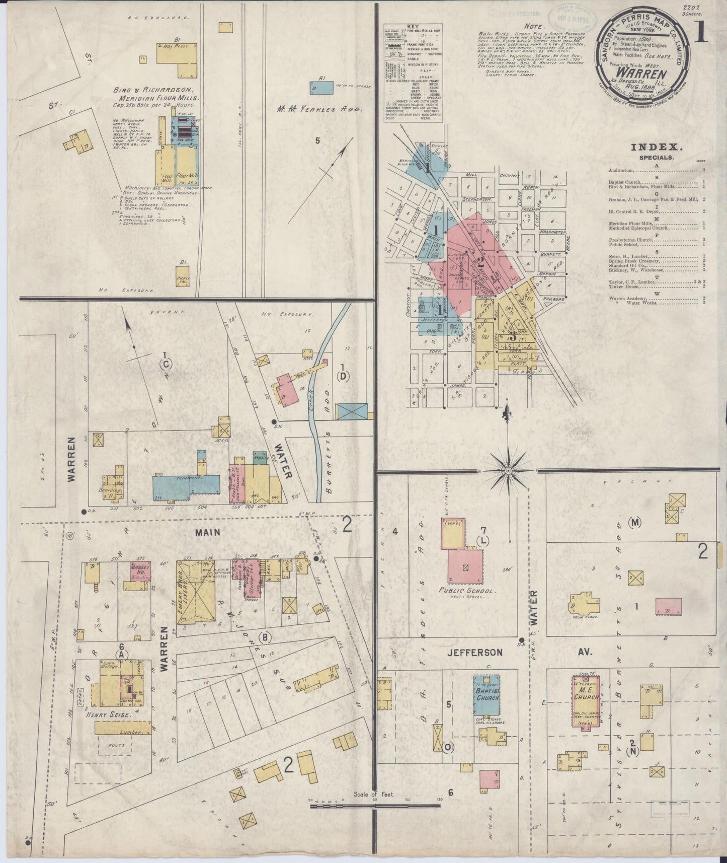 Sanborn Fire Insurance Map from Warren, Jo Daviess County, Illinois (1898), Sheet #0001 - Historic Sanborn Fire Insurance Map Print, vintage old map wall art, antique decor, genealogy gift, Illinois Illinois map