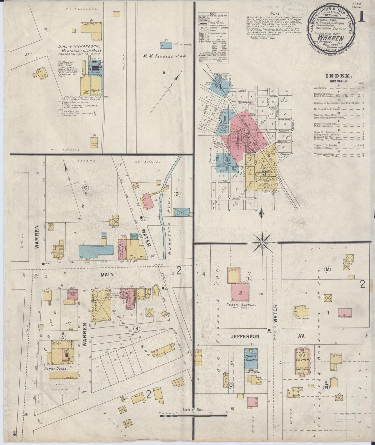 Sanborn Fire Insurance Map from Warren, Jo Daviess County, Illinois (1898), Sheet #0001 - Historic Sanborn Fire Insurance Map Print, vintage old map wall art, antique decor, genealogy gift, Illinois Illinois map