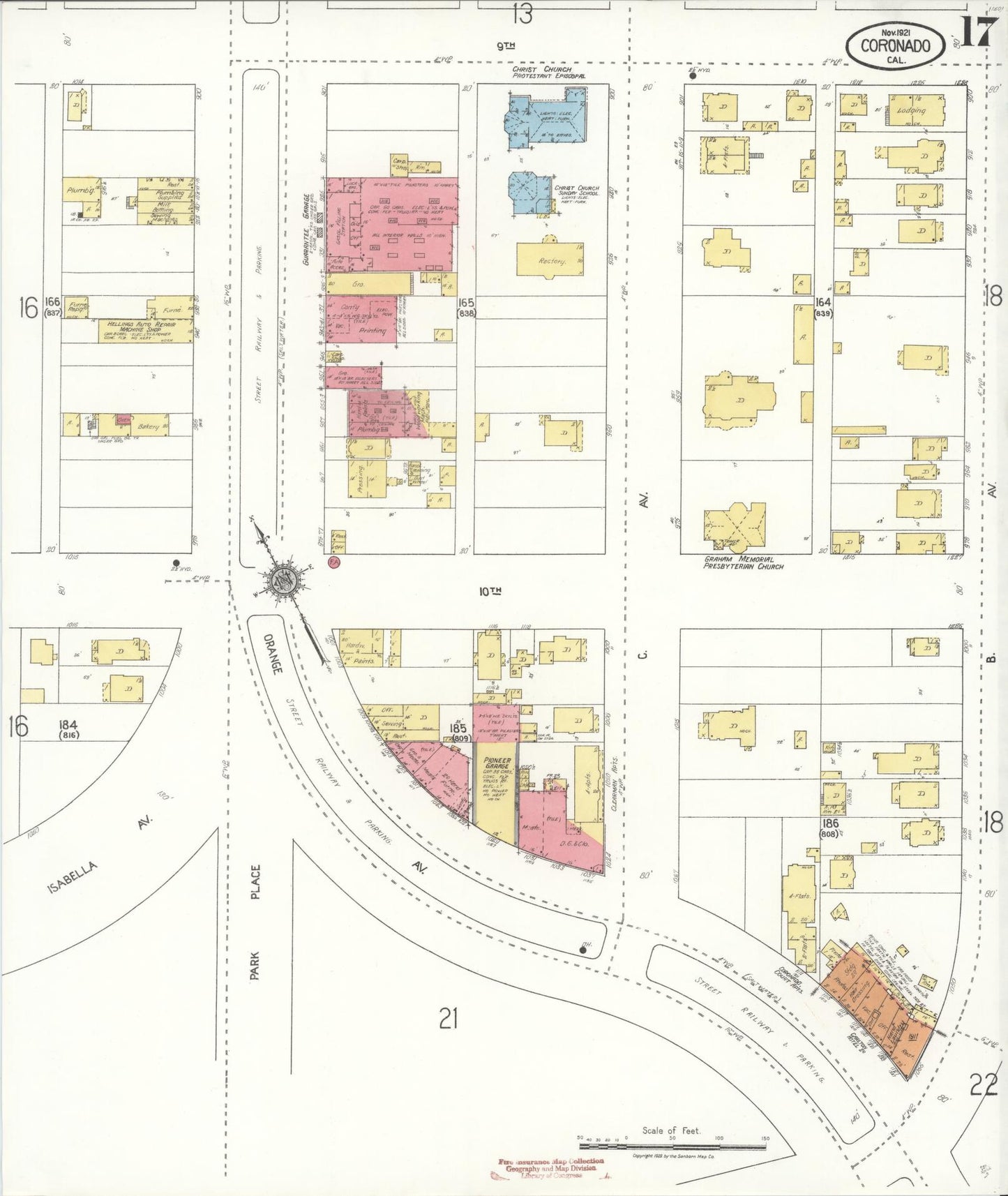 Sanborn Fire Insurance Map from Coronado, San Diego County, California (1921), Sheet #0017 - Complete Map Set gallery image, historic Sanborn map, vintage wall art, California California