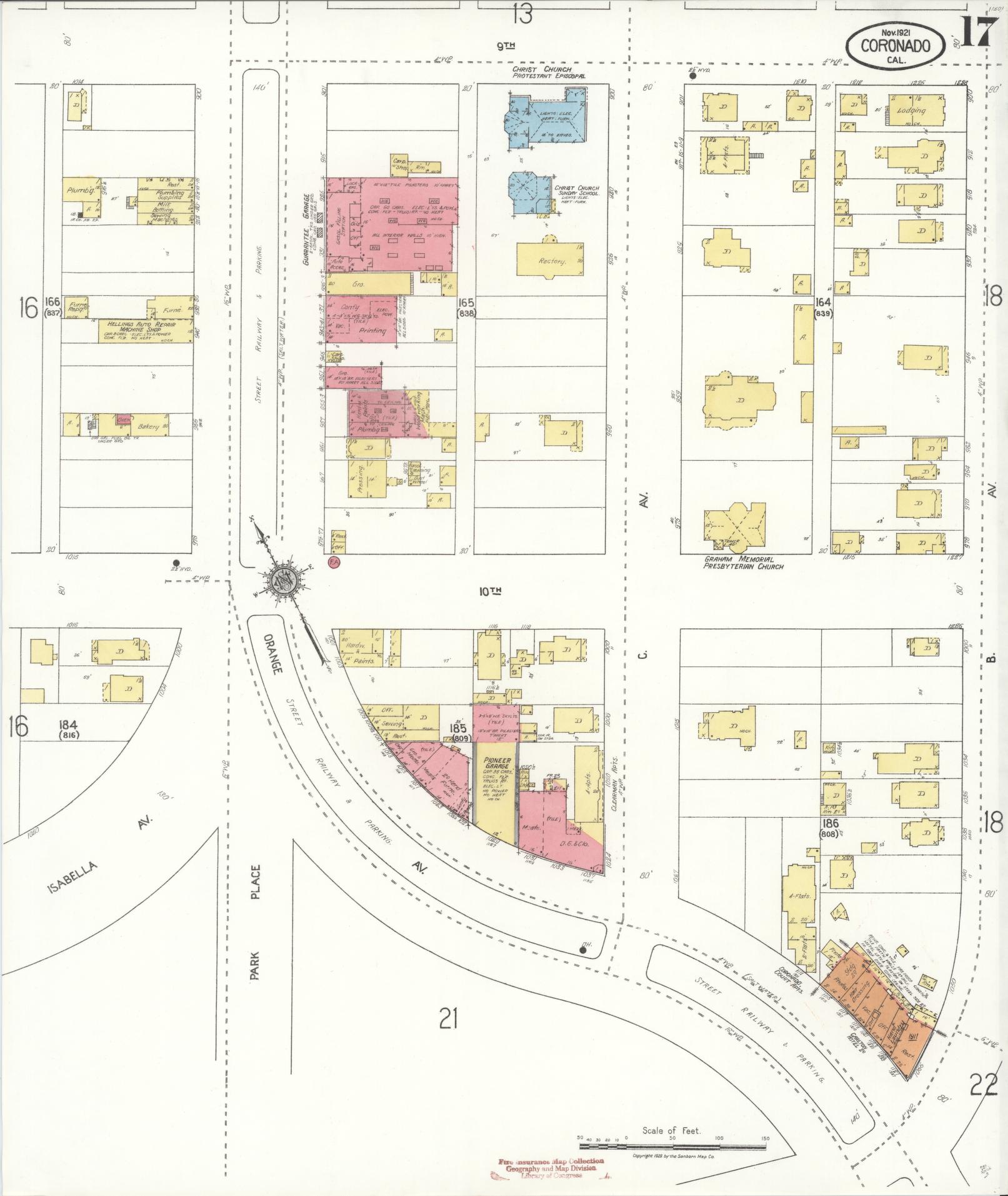 Sanborn Fire Insurance Map from Coronado, San Diego County, California (1921), Sheet #0017 - Complete Map Set gallery image, historic Sanborn map, vintage wall art, California California