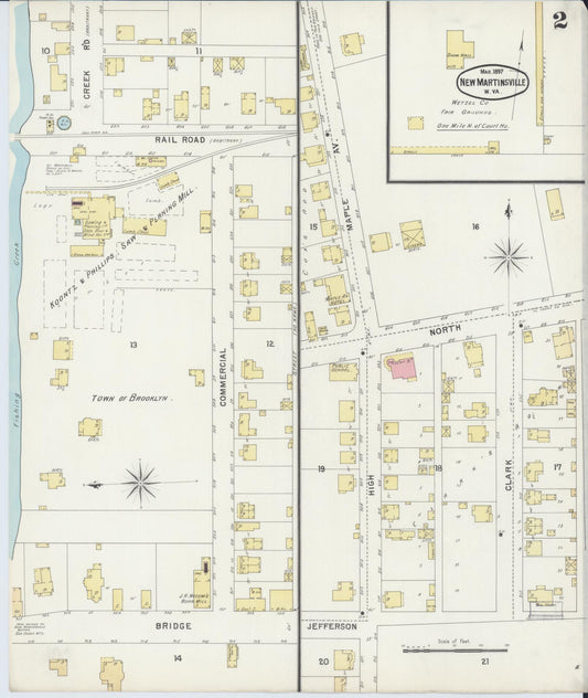Sanborn Fire Insurance Map from New Martinsville, Wetzel County, West Virginia (1897), Sheet #0002 - Historic Sanborn Fire Insurance Map Print, vintage old map wall art, antique decor, genealogy gift, West Virginia West Virginia map