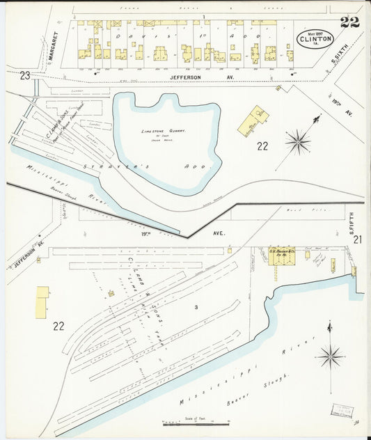 Sanborn Fire Insurance Map from Clinton, Clinton County, Iowa (1897), Sheet #0022 - Historic Sanborn Fire Insurance Map Print, vintage old map wall art