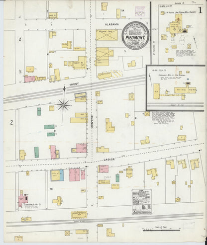 Sanborn Fire Insurance Map from Piedmont, Calhoun County, Alabama (1905), Sheet #0001 - Complete Map Set gallery image, historic Sanborn map, vintage wall art, Alabama Alabama