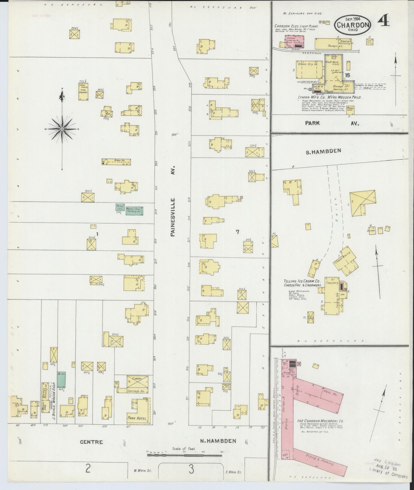 Sanborn Fire Insurance Map from Chardon, Geauga County, Ohio (1904), Sheet #0004 - Historic Sanborn Fire Insurance Map Print, vintage old map wall art, antique decor, genealogy gift, Ohio Ohio map