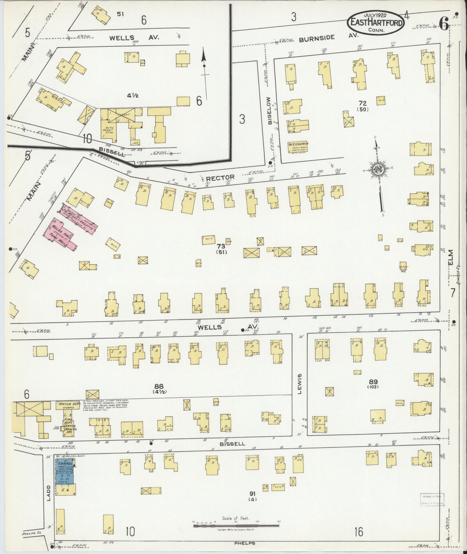 Sanborn Fire Insurance Map from East Hartford, Hartford County, Connecticut (1920), Sheet #0006 - Historic Sanborn Fire Insurance Map Print, vintage old map wall art, antique decor, genealogy gift, Connecticut Connecticut map