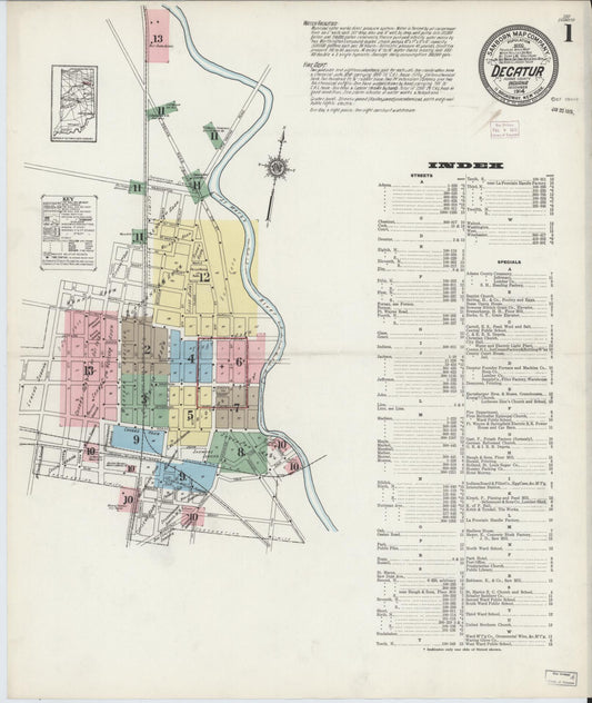 Sanborn Fire Insurance Map from Decatur, Adams County, Indiana (1914), Sheet #0001 - Historic Sanborn Fire Insurance Map Print, vintage old map wall art, antique decor, genealogy gift, Indiana Indiana map