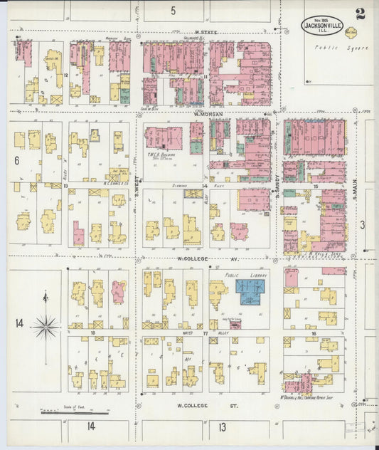 Sanborn Fire Insurance Map from Jacksonville, Morgan County, Illinois (1905), Sheet #0002 - Historic Sanborn Fire Insurance Map Print, vintage old map wall art, antique decor, genealogy gift, Illinois Illinois map