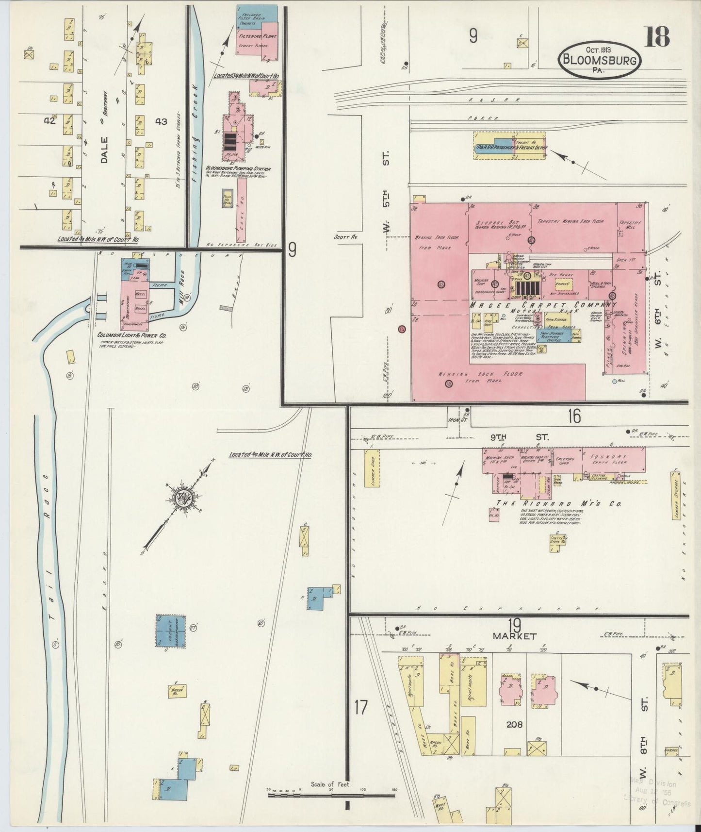 Sanborn Fire Insurance Map from Bloomsburg, Columbia County, Pennsylvania (1913), Sheet #0018 - Historic Sanborn Fire Insurance Map Print, vintage old map wall art, antique decor, genealogy gift, Pennsylvania Pennsylvania map