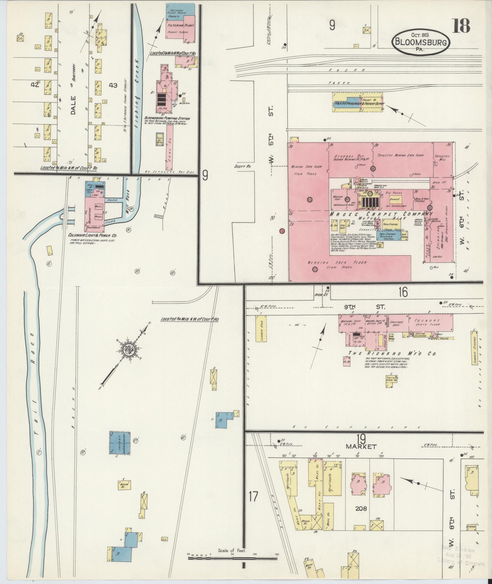 Sanborn Fire Insurance Map from Bloomsburg, Columbia County, Pennsylvania (1913), Sheet #0018 - Historic Sanborn Fire Insurance Map Print, vintage old map wall art, antique decor, genealogy gift, Pennsylvania Pennsylvania map