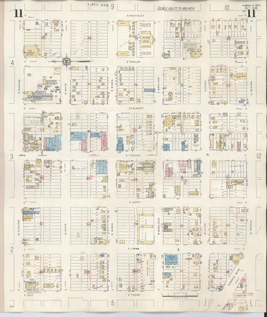 Sanborn Fire Insurance Map from Hobbs, Lea County, New Mexico (1950), Sheet #0011 - Historic Sanborn Fire Insurance Map Print, vintage old map wall art, antique decor, genealogy gift, New Mexico New Mexico map