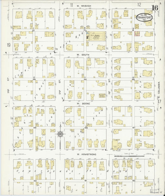 Sanborn Fire Insurance Map from Frankfort, Clinton County, Indiana (1912), Sheet #0016 - Historic Sanborn Fire Insurance Map Print, vintage old map wall art, antique decor, genealogy gift, Indiana Indiana map