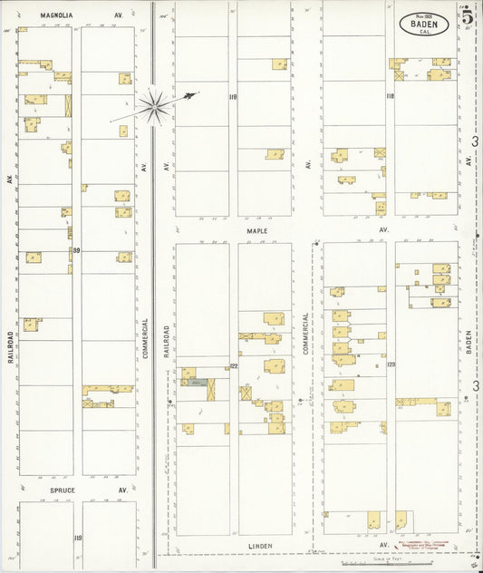 Sanborn Fire Insurance Map from Baden, San Mateo County, California (1905), Sheet #0005 - Historic Sanborn Fire Insurance Map Print, vintage old map wall art, antique decor, genealogy gift, California California map