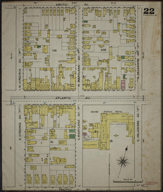Sanborn Fire Insurance Map from Atlantic City, Atlantic County, New Jersey (1886), Sheet #0022 - Historic Sanborn Fire Insurance Map Print, vintage old map wall art, antique decor, genealogy gift, New Jersey New Jersey map