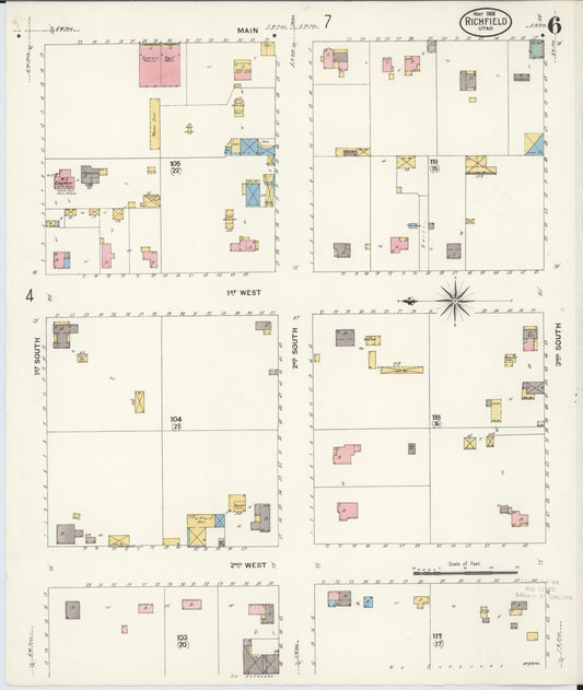 Sanborn Fire Insurance Map from Richfield, Sevier County, Utah (1908), Sheet #0006 - Historic Sanborn Fire Insurance Map Print, vintage old map wall art, antique decor, genealogy gift, Utah Utah map