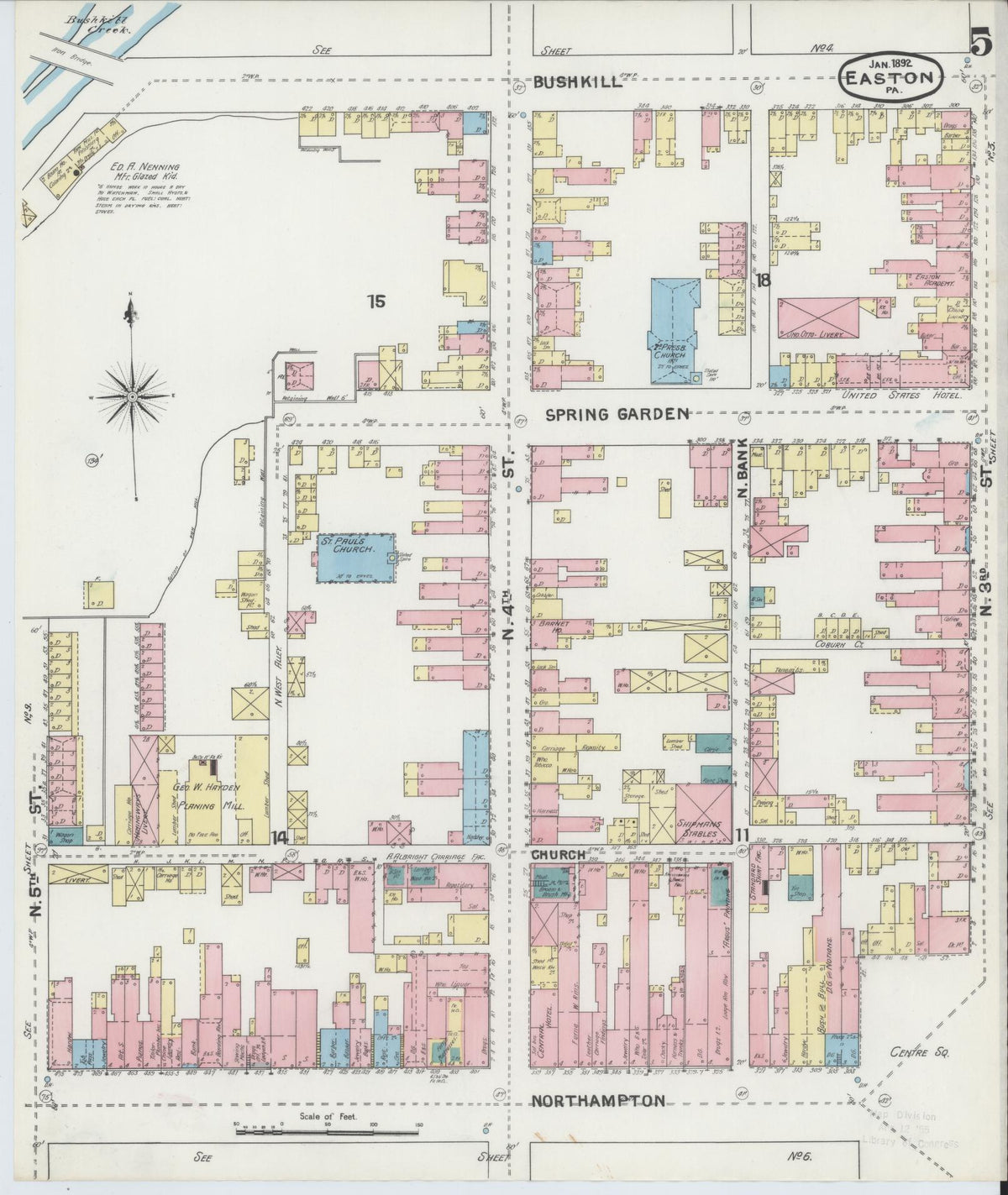 Sanborn Fire Insurance Map from Easton, Northampton County, Pennsylvania (1892), Sheet #0005 - Complete Map Set gallery image, historic Sanborn map, vintage wall art, Pennsylvania Pennsylvania