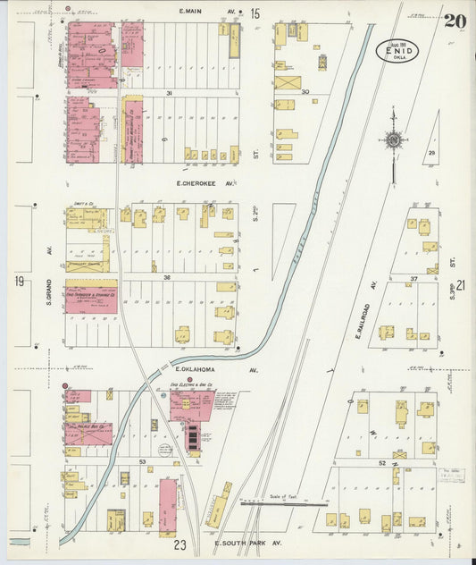 Sanborn Fire Insurance Map from Enid, Garfield County, Oklahoma (1911), Sheet #0020 - Historic Sanborn Fire Insurance Map Print, vintage old map wall art, antique decor, genealogy gift, Oklahoma Oklahoma map