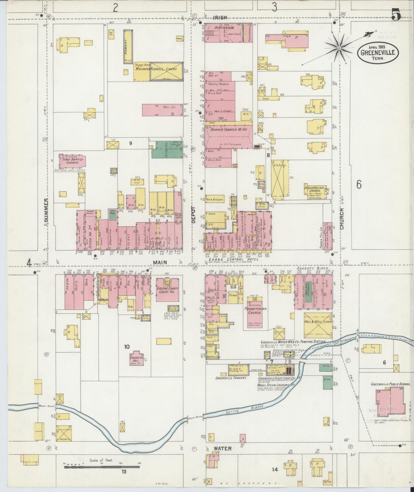 Sanborn Fire Insurance Map from Greeneville, Greene County, Tennessee (1903), Sheet #0005 - Complete Map Set gallery image, historic Sanborn map, vintage wall art, Tennessee Tennessee