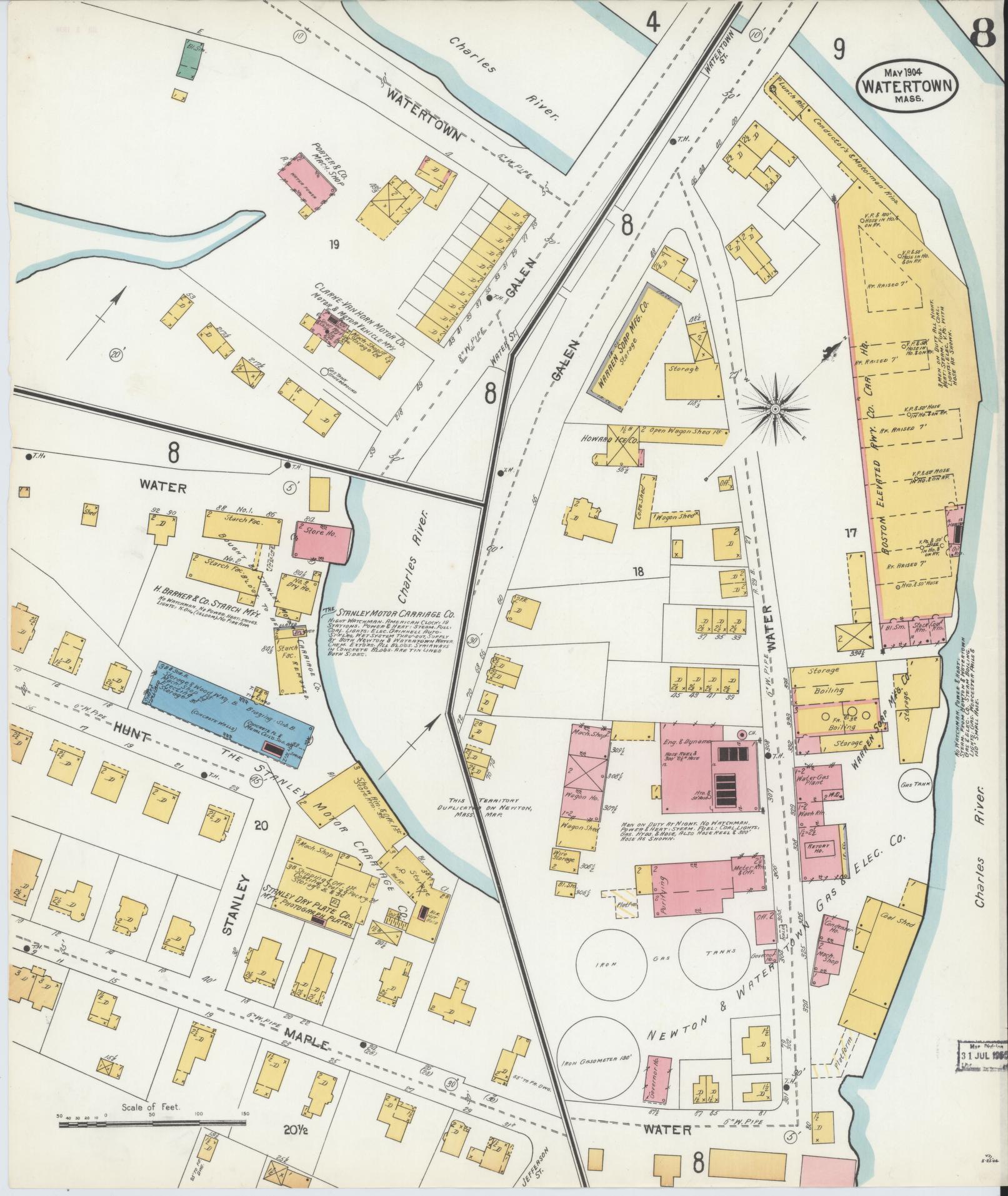 Sanborn Fire Insurance Map from Watertown, Middlesex County, Massachusetts (1904), Sheet #0008 - Complete Map Set gallery image, historic Sanborn map, vintage wall art, Massachusetts Massachusetts
