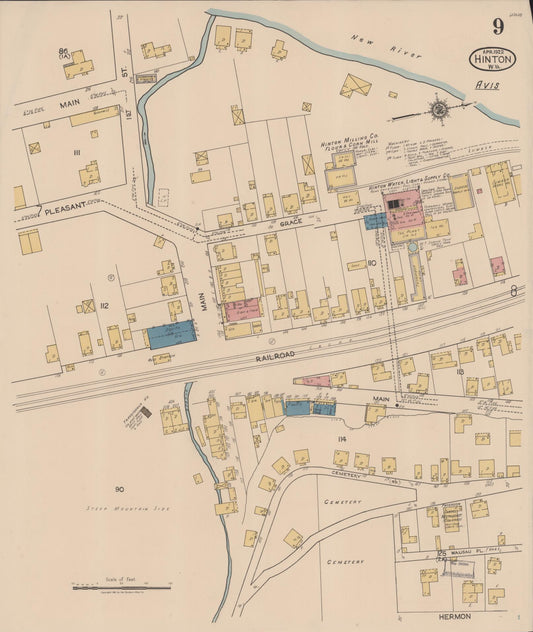 Sanborn Fire Insurance Map from Hinton, Summer County, West Virginia (1922), Sheet #0009 - Historic Sanborn Fire Insurance Map Print, vintage old map wall art, antique decor, genealogy gift, West Virginia West Virginia map