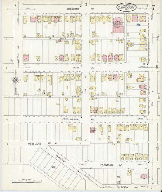 Sanborn Fire Insurance Map from Ellwood City, Lawrence County, Pennsylvania (1914), Sheet #0007 - Historic Sanborn Fire Insurance Map Print, vintage old map wall art, antique decor, genealogy gift, Pennsylvania Pennsylvania map