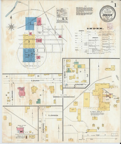 Sanborn Fire Insurance Map from Dawson, Terrell County, Georgia (1905), Sheet #0001 - Complete Map Set gallery image, historic Sanborn map, vintage wall art, Georgia Georgia